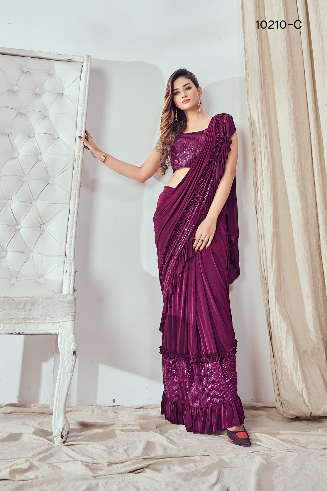 Purple Imported Fabric  saree for women