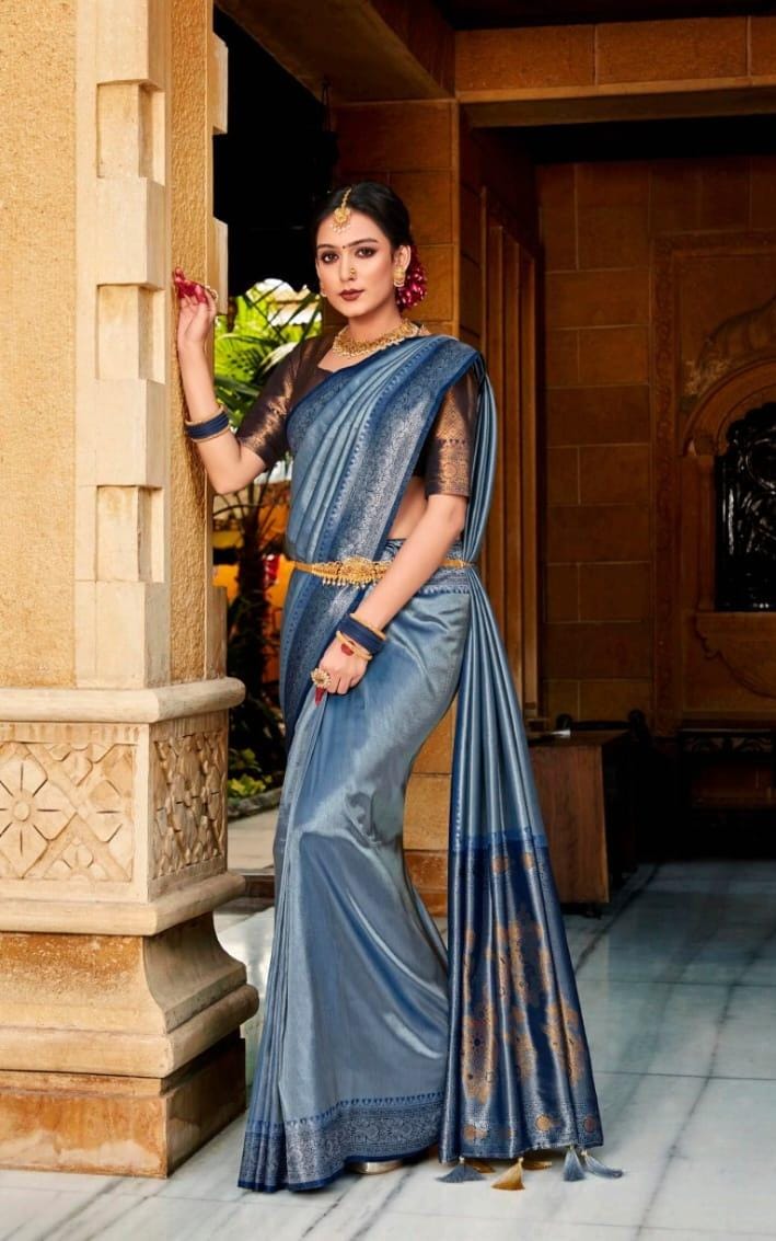 Blue  Softy Silk  saree for women