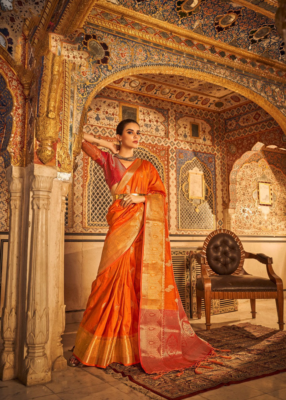 Orange  Tusser silk  saree for women