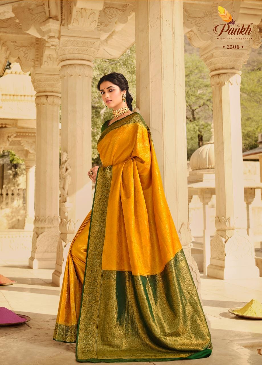 Yellow Banarasi silk  saree for women