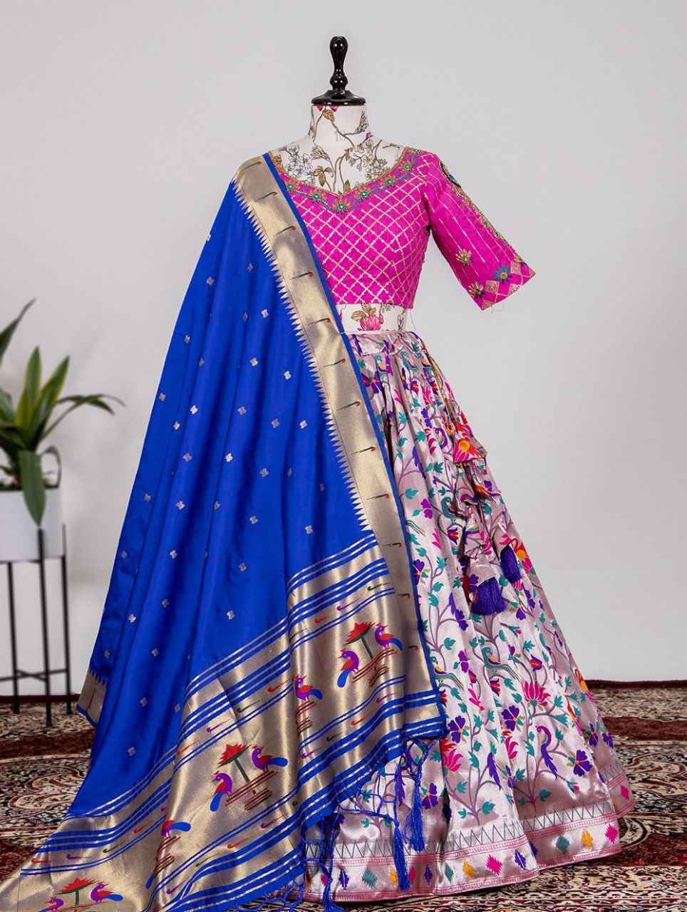 Pink and Blue Weaving Zari Work   lehenga choli with Jacquard dupatta