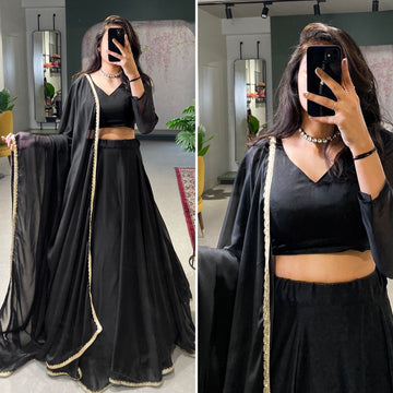 Black  Plain with lace border  lehenga choli with Rangoli Silk dupatta