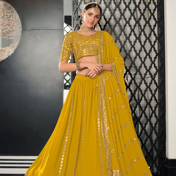 Yellow  Thread with Sequence Embroidery Work  lehenga choli with Georgette.silk dupatta