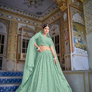 Pista Green  Thread Siquence  Work   lehenga choli with Georgette Georgette dupatta